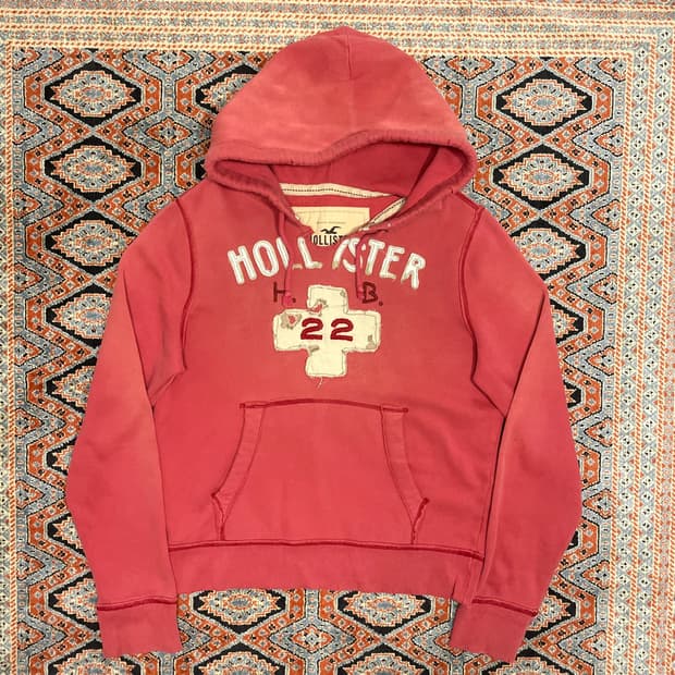 홀리스터 스펠로고 레드 기모 후드티셔츠 남성M