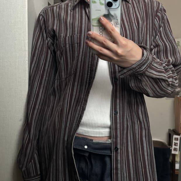 브라운 스트라이프 빈티지 셔츠