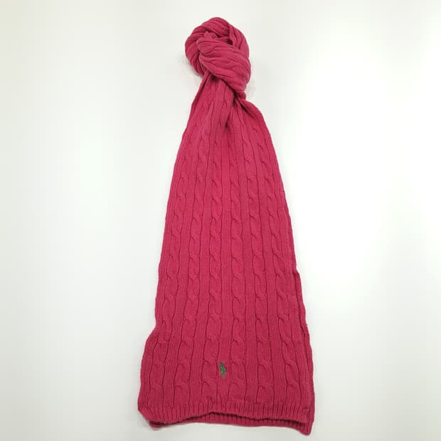MX284 폴로 랄프로렌 핑크 코튼 울 케이블 니트 목도리 머플러