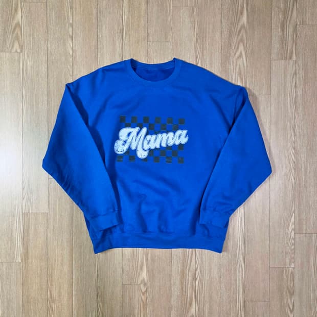 핸드워크 코발트 블루 mama 빈티지 맨투맨