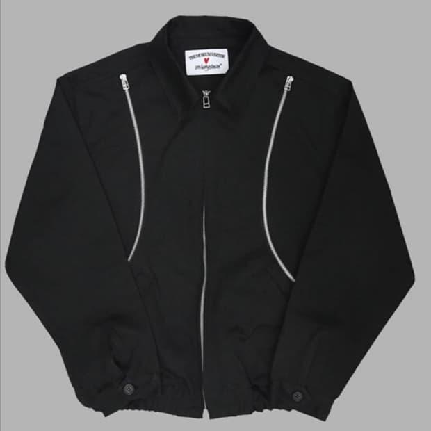 더뮤지엄비지터 플라워 프린트 지퍼 블루종 블랙 L사이즈