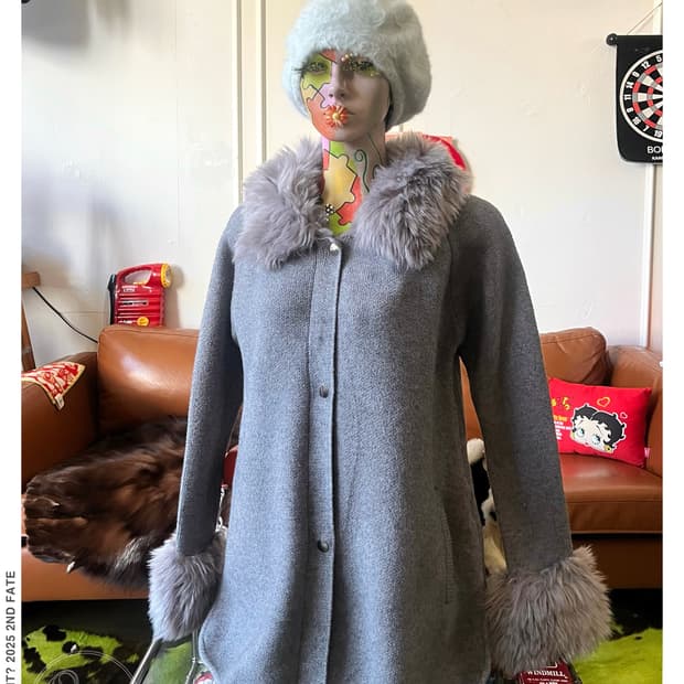 Md'm Silver Fur Trimming Knit Jacket