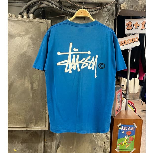스투시 베이직 로고 반팔티 블루 L #csz3793