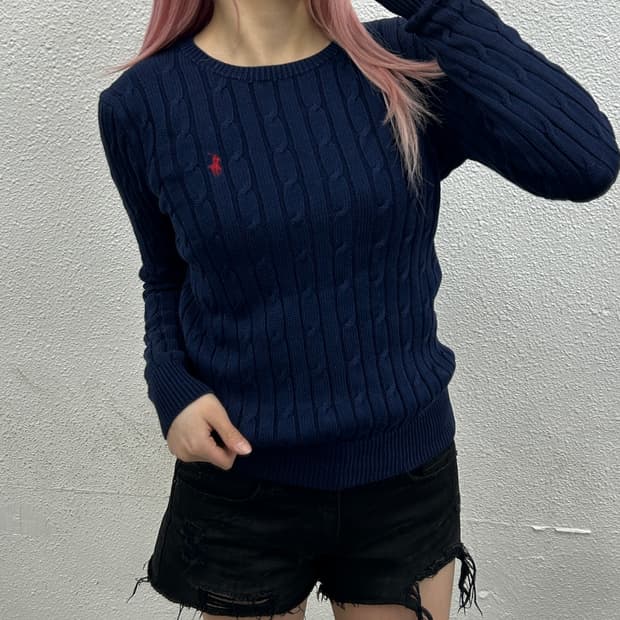 폴로 랄프로렌 레드포니 네이비 꽈배기 니트 M