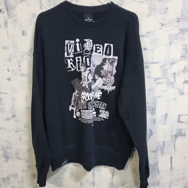 grooverhyme 검정 맨투맨 티셔츠 