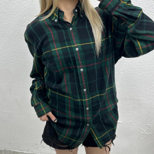폴로 랄프로렌 블랙포니 그린 타탄체크 울 셔츠 L