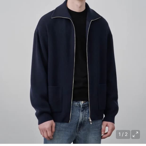 (새상품)(L) 드로우핏 오버사이즈 PBT 투웨이 풀집업 니트 NAVY