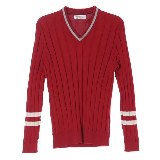 (새상품)[M]브루넬로 쿠치넬리 레드 브이넥 니트 스웨터
