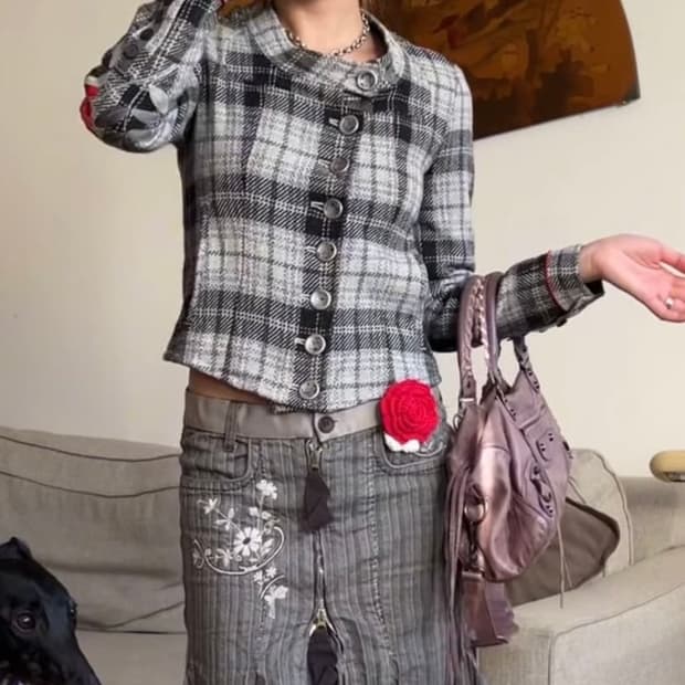 마리떼 프랑소와 저버 차이나 카라 울 자켓 체크