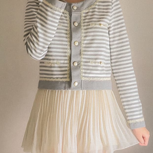크림 레이스 스트라이프 가디건