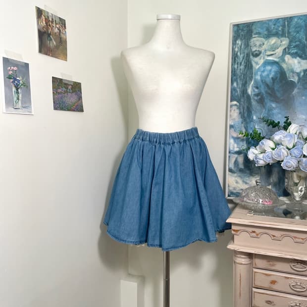 denim lace trim banding mini skirt