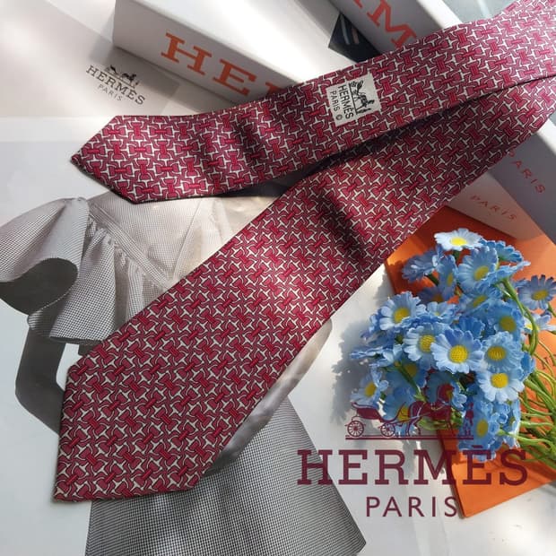 에르메스 진핑크 홀스빗 H패턴 넥타이 7.6cm A+등급 K3039