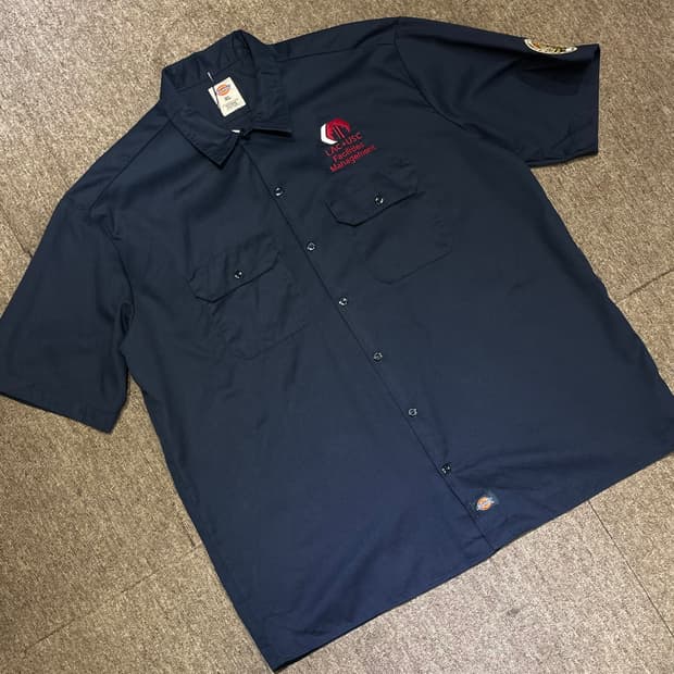 (XL) Dickies 디키즈 반팔 워크 셔츠 패치 네이비