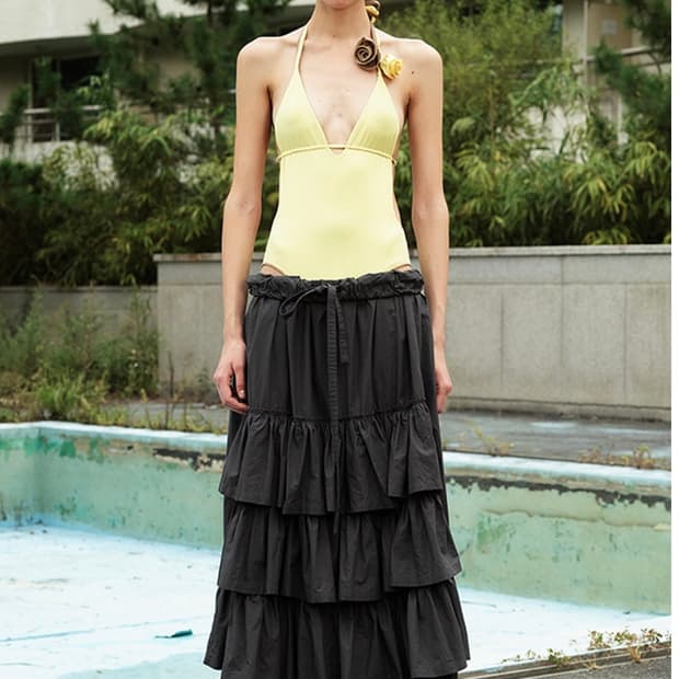 [M]open yy 롤 웨이스트 스커트