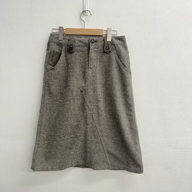해리스트위드 harris tweed 울 캐쥬얼 미디 스커트