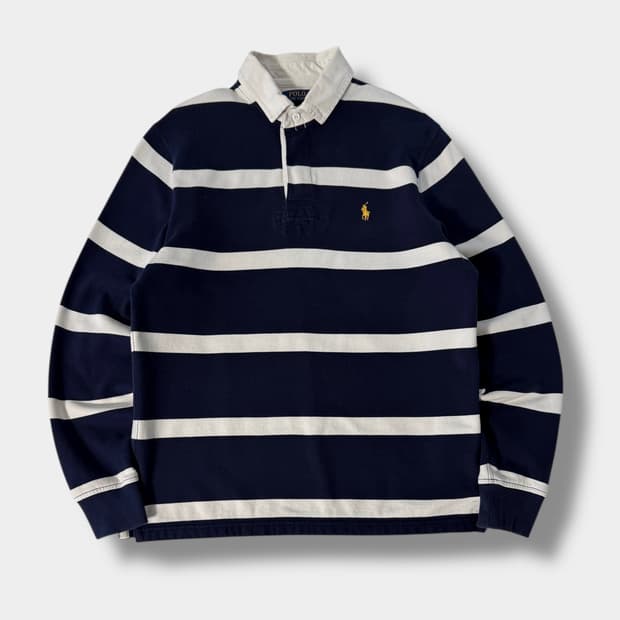 폴로 랄프로렌 루즈핏 신형 QR라벨 네이비 스트라이프 럭비 스웻 셔츠