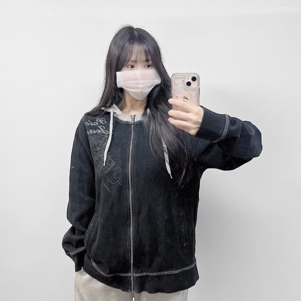 폴로 진스 컴퍼니 투톤 후드집업 블랙