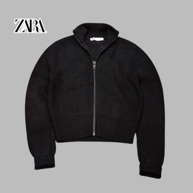 여성-S 자라 블랙 숏 집업니트 