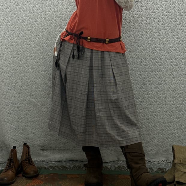 빈티지 코지 모리걸 하구미 체크 플리츠 롱스커트 K0091
