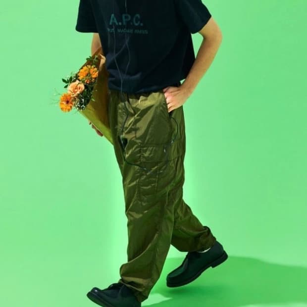 프릭스스토어 와이드 레그 나일론 카고팬츠 올리브 L