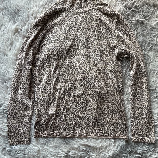 레오파드 패턴 긴팔 캐시미어 실크 울 블라우스