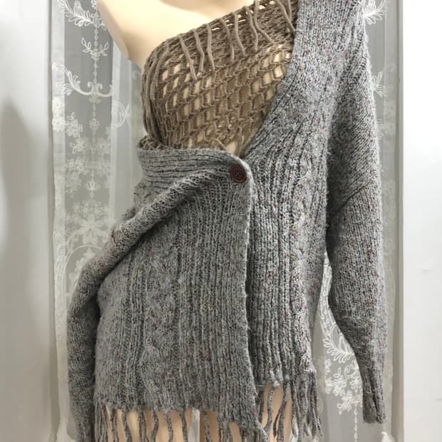 gray tassel knit cardigan
