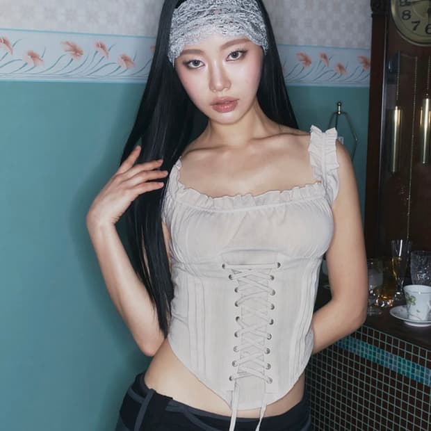 플리즈노팔로우 Della Corset Shirt Top (Mint Gre