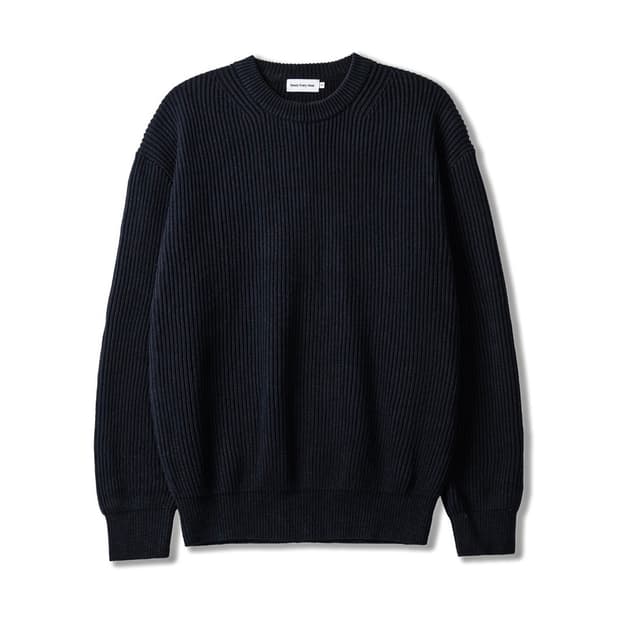 (3) 스테디에브리웨어 크루넥 코튼 립 니트 (다크 네이비)