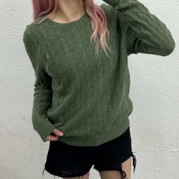 폴로 랄프로렌 베이지포니 말차맛 꽈배기 니트 L