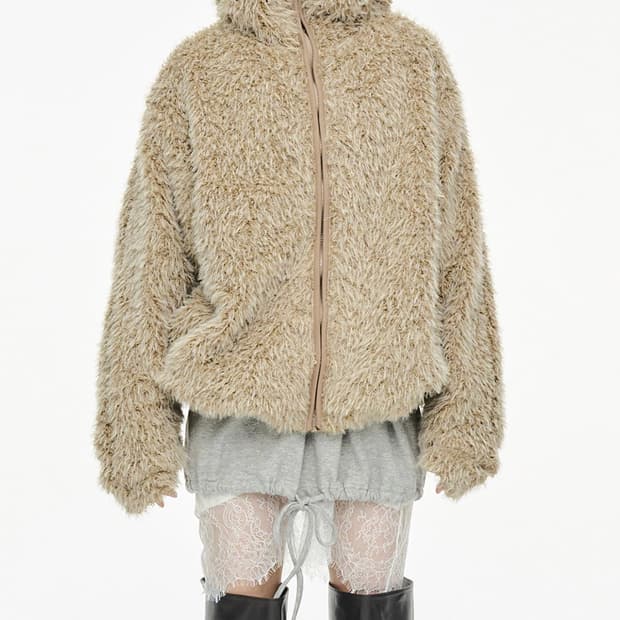 CERRIC Hairy Balaclava Zip Up Beige