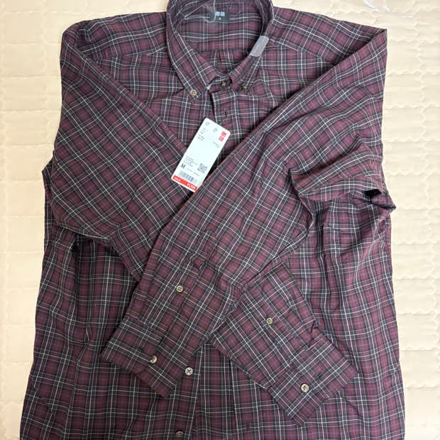 유니클로 브로드클로스셔츠(긴팔)체크D 19wine M