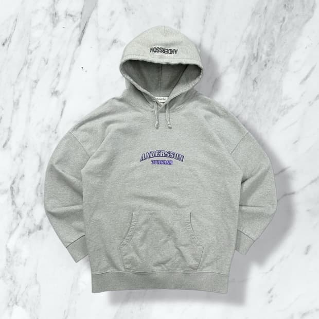 엔더슨벨 퍼플 레터로고 그레이 후드티 