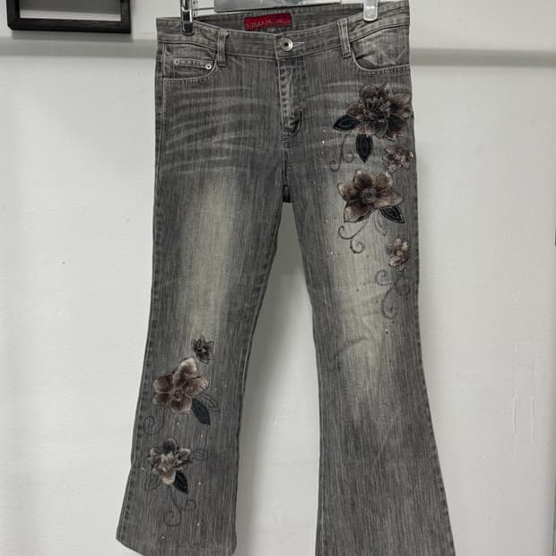 플라워 패턴 워시드 팬츠