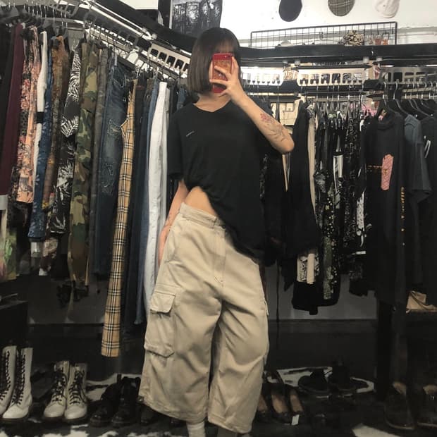 스티치 디테일 카고 팬츠