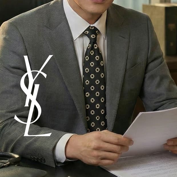 입생로랑 실크 블랙 기하 패턴 넥타이 9.2cm B등급 A19525