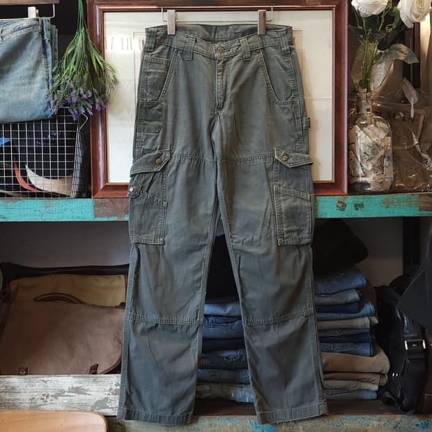 칼하트 워크팬츠 립스탑 카고 팬츠 그린 30x30