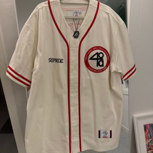 [XL] 슈프림 x 40 에이커스 트윌 베이스볼 저지 내츄럴 - 25SS