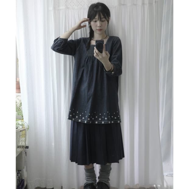 sogeum vtg. Denim flower point dress
