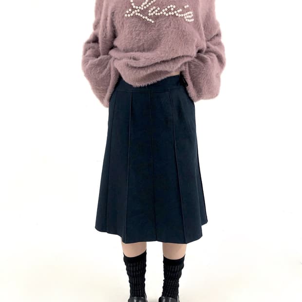 Denim Line Pleated Midi Skirt