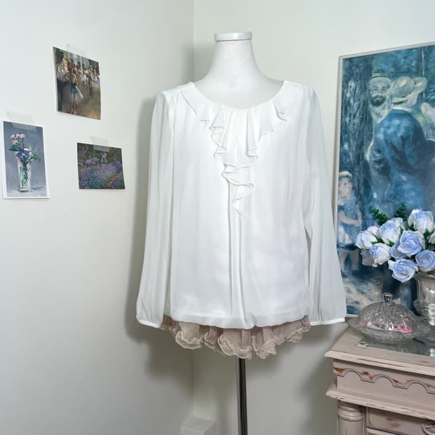 white ruffle point chiffon blouse