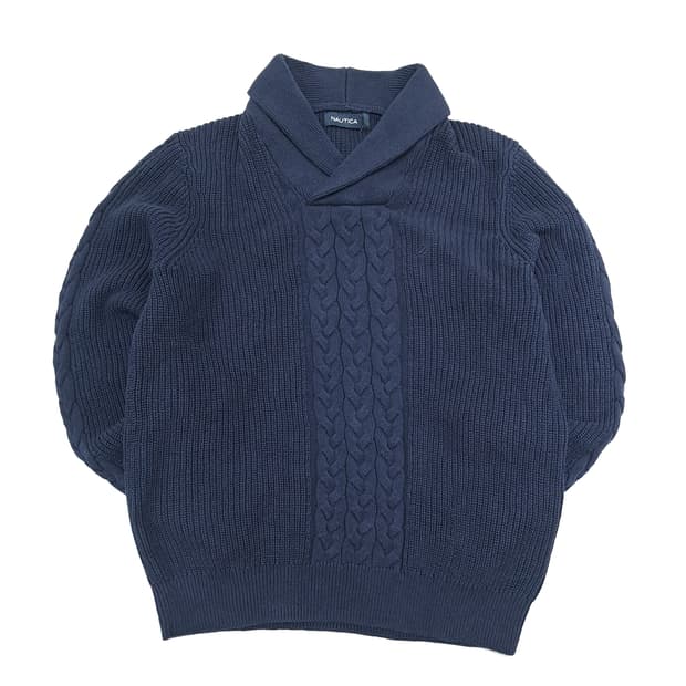 CN978 M 노티카 다크네이비 숄카라 케이블 긴팔 니트 스웨터