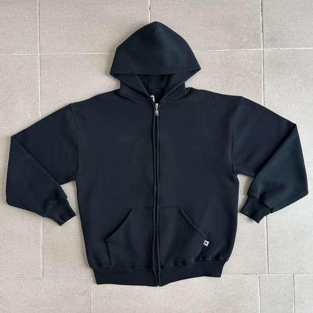 90s 빈티지 러셀 후드집업 블랙 L