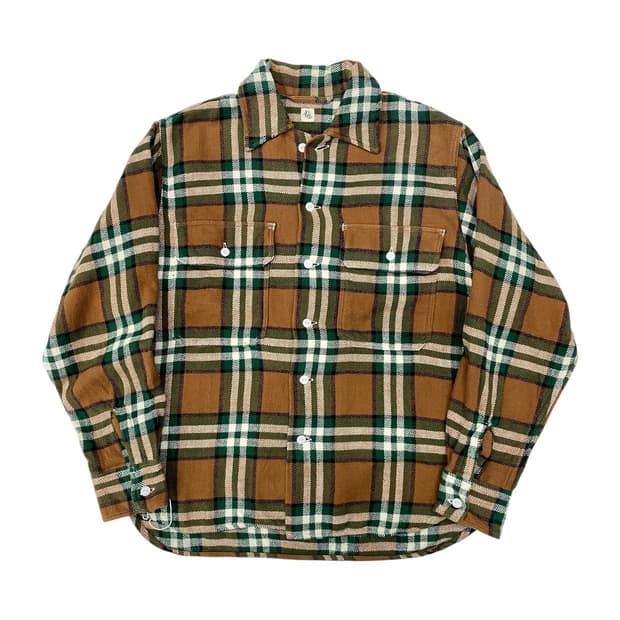 캡틴 선샤인 플란넬 유틸리티 오픈 칼라 셔츠