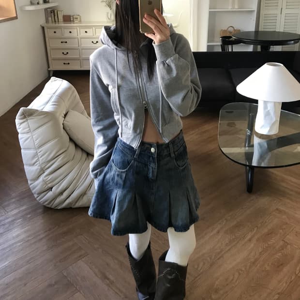 vintage grey crop hood-zip up