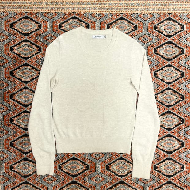 캘빈클라인 시그니처로고 베이지 면 니트 여성S