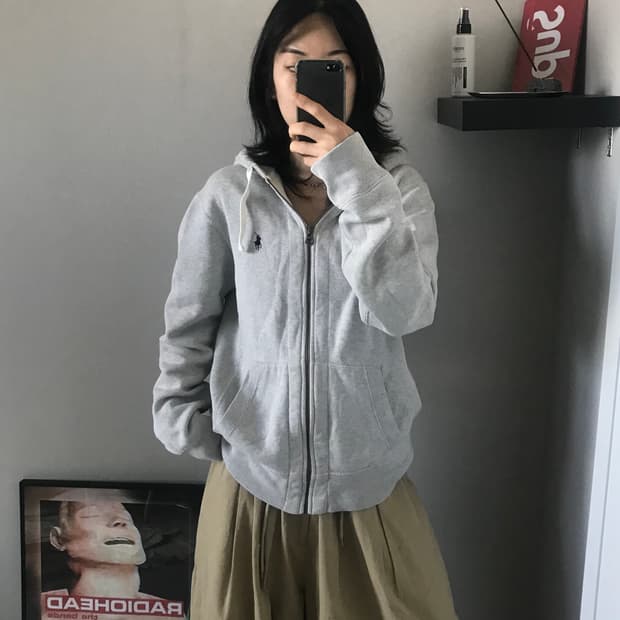 폴로 랄프로렌 포니로고 써멀 헤비 그레이 후드집업