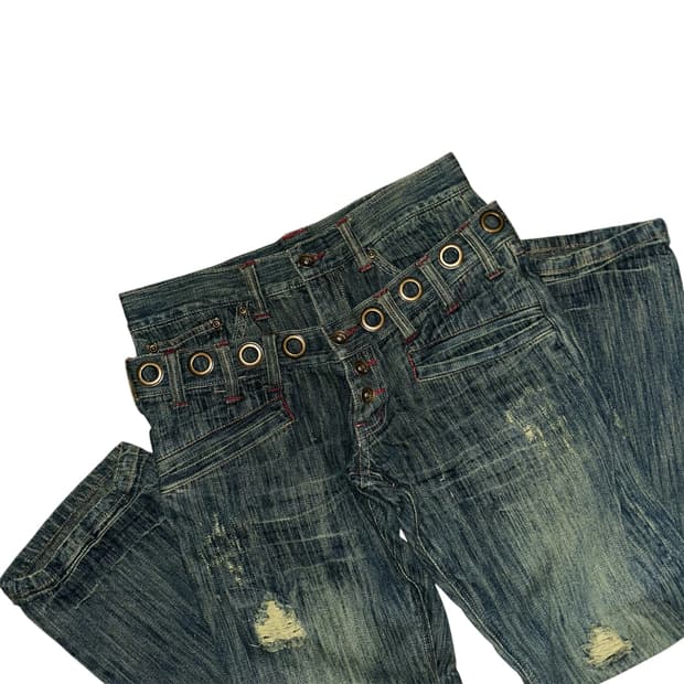 펀칭 레이어드 데님 팬츠