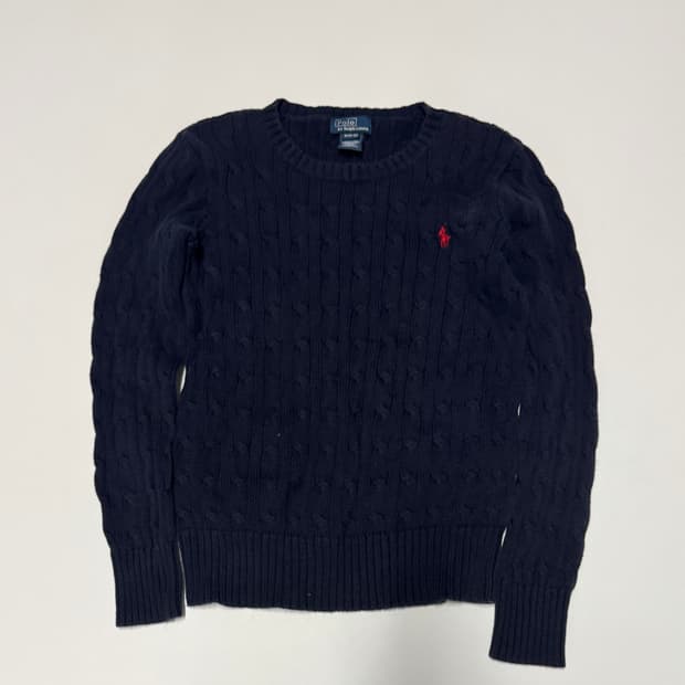 여성 폴로 랄프로렌 키즈 꽈배기 코튼 니트 Xs ~ s 네이비