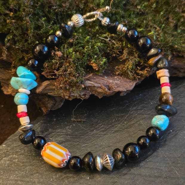 BLACK RITUAL 오닉스&티벳글라스 실버925 토글 팔찌