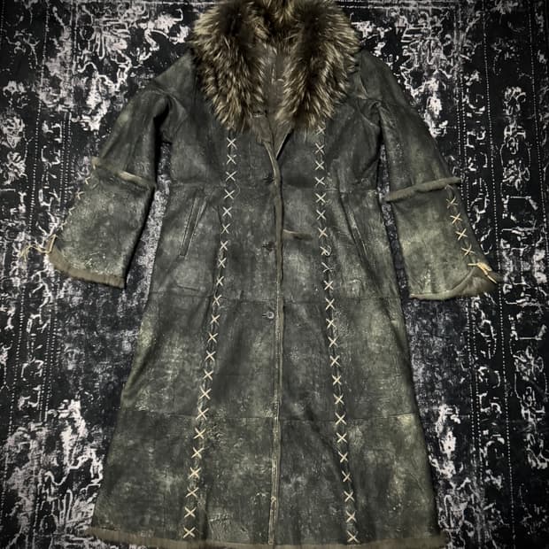 “00s Vkei Style eyelet fur long coat“